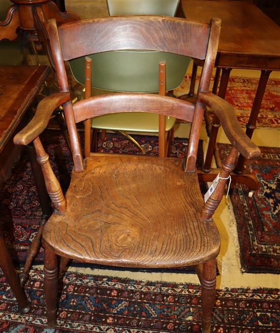 A late Victorian elm seat and beech Windsor elbow chair